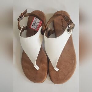 AEROSOLES Conclusion Women's Ankle Strap Thong Sandals, Cream & Tan, 7M, NWT